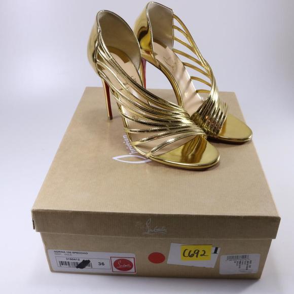 100mm Gold Norina Strappy Metallic Leather Sandals C692 - Picture 2 of 11